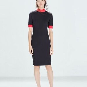 Zara Black Midi Dress with Red Accents